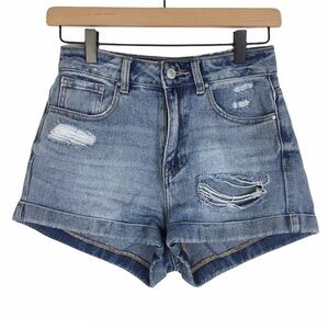 PACSUN Shorts Jean Denim Mom High Rise Waist Light Wash 2” Inseam Cuffed Size 24